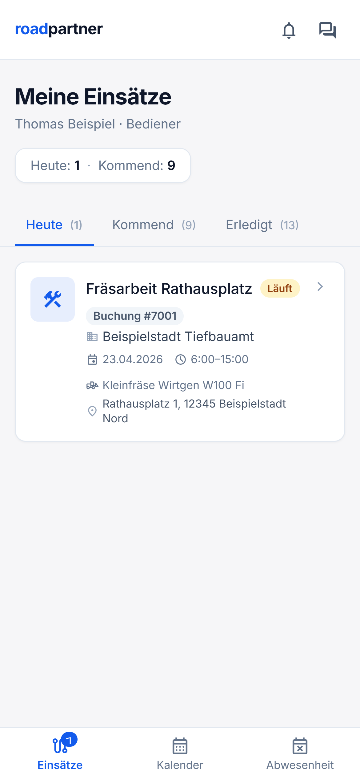 Bediener-App – Tagesliste für die Kolonne auf dem Handy